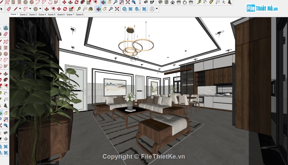 Model su nội thất phòng khách,nội thất phòng khách file su,nội thất đồ gỗ óc chó,file sketchup đồ gỗ óc chó,nội thất phòng khách model su