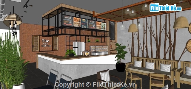 quán cafe,cafe,nội thất quán cafe,Model quán cafe,sketchup thiết kế quán cafe