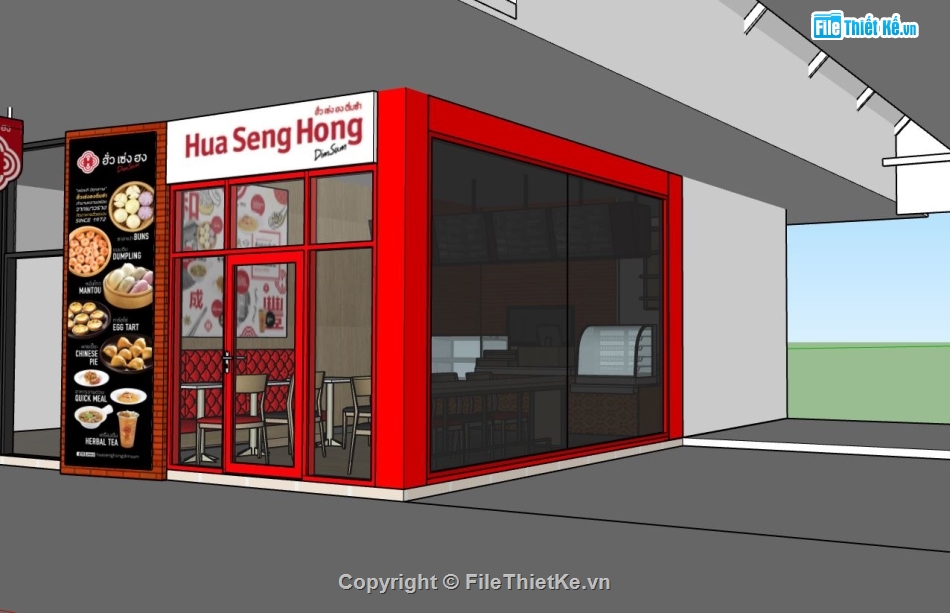sketchup nội thất dimsum,sketchup nội thất nhà hàng,thiết kế nội thất nhà hàng