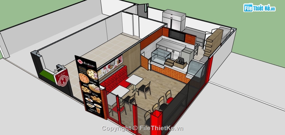 sketchup nội thất dimsum,sketchup nội thất nhà hàng,thiết kế nội thất nhà hàng