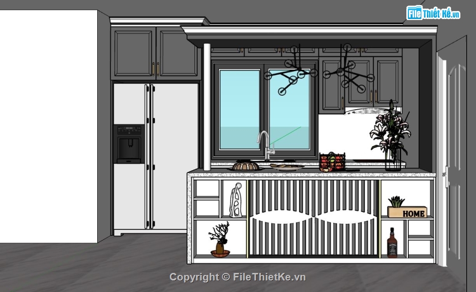 sketchup nội thất phòng bếp,mẫu nội thất phòng bếp,phòng bếp sketchup