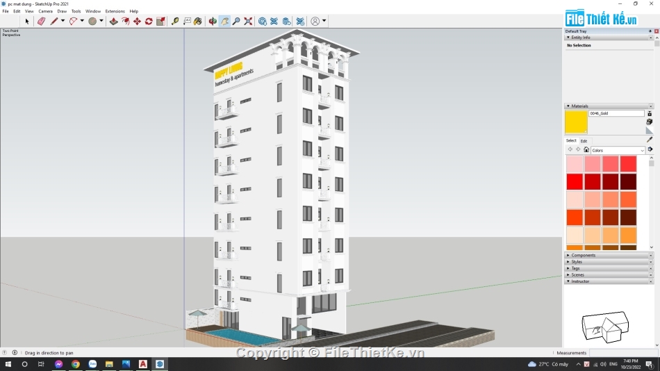 sketchup phối cảnh,kiến trúc căn hộ 9 tầng,file cad homsetay,phối cảnh homestay