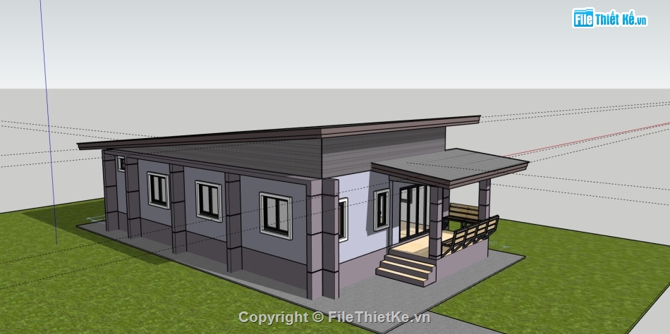 nhà cấp 4 phối cảnh,mẫu su nhà cấp 4,file sketchup nhà cấp hiện đại,mẫu nhà cấp 4 đơn giản