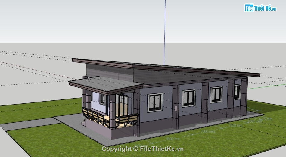 nhà cấp 4 phối cảnh,mẫu su nhà cấp 4,file sketchup nhà cấp hiện đại,mẫu nhà cấp 4 đơn giản