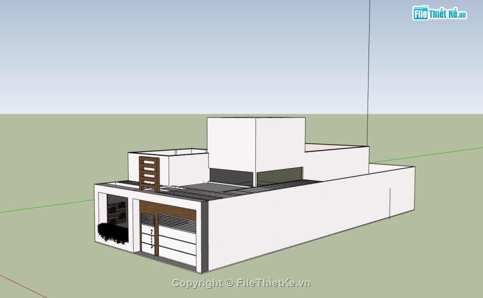 phối cảnh nhà phố 1 tầng,sketchup nhà phố 1 tầng,nhà phố 1 tầng