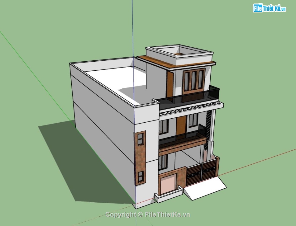 nhà phố 2 tầng 1 tum,phối cảnh nhà phố,sketchup nhà phố 2 tầng,model nhà phố 2 tầng 1 tum