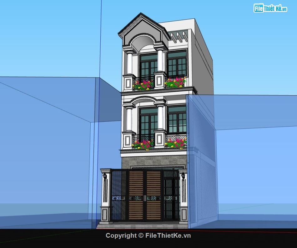 phối cảnh nhà phố,nhà phố 3 tầng,model su nhà phố 3 tầng,thiết kế nhà phố 3 tầng su