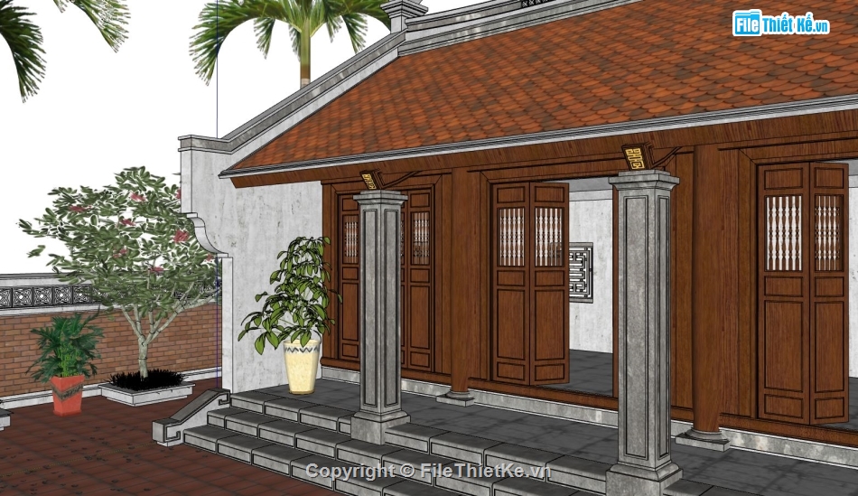 sketchup phối cảnh nhà thờ họ,nhà thờ sketchup,thiết kế nhà thờ họ