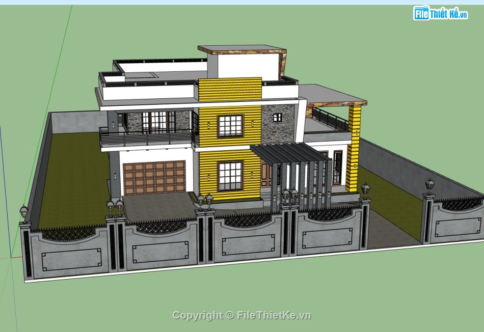 sketchup phối cảnh,phối cảnh villa 2 tầng,mẫu villa 2 tầng