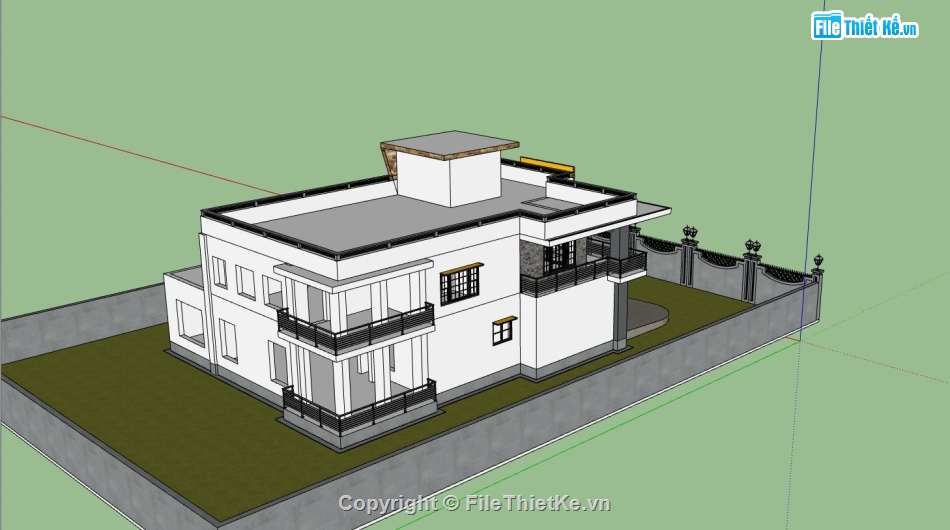 sketchup phối cảnh,phối cảnh villa 2 tầng,mẫu villa 2 tầng