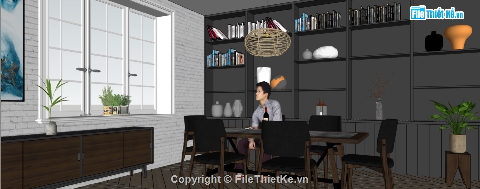 phòng ăn đơn giản,thiết kế phòng ăn sketchup,model phòng ăn su