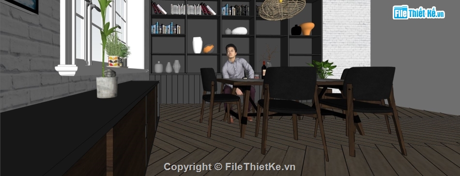 phòng ăn đơn giản,thiết kế phòng ăn sketchup,model phòng ăn su