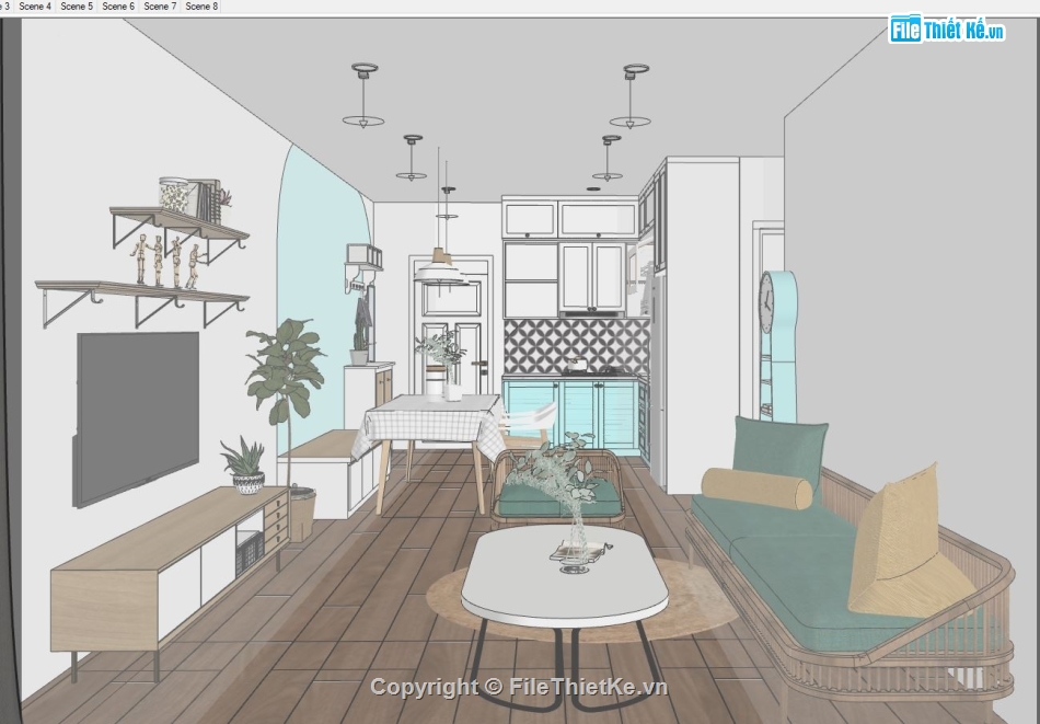 nội thất phòng khách,nội thất phòng ngủ,nội thất chung cư,Model phòng ngủ,sketchup nội thất,sketchup phòng khách