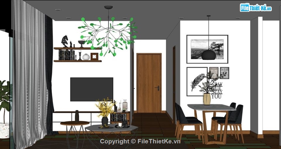 sketchup phòng khách,sketchup phòng khách chung cư,Model sketchup phòng khách