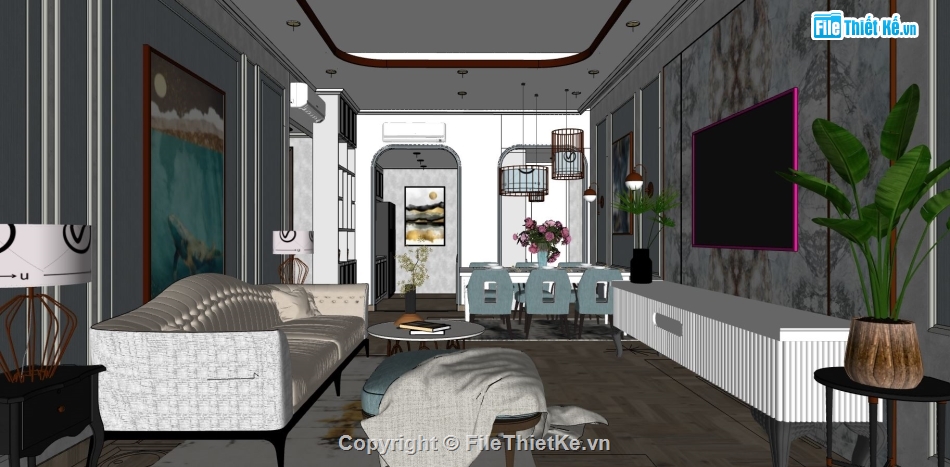 sketchup phòng khách hiện đại,Model sketchup phòng khách,sketchup phòng khách chung cư