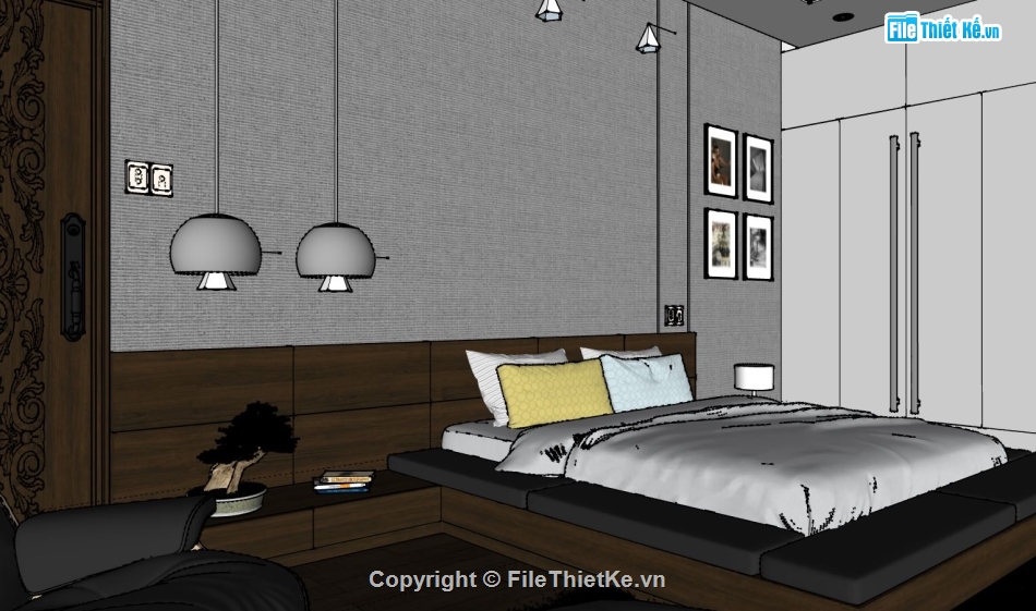 phòng ngủ sketchup,file sketchup phòng ngủ hiện đại,Model phòng ngủ,nội thất phòng ngủ
