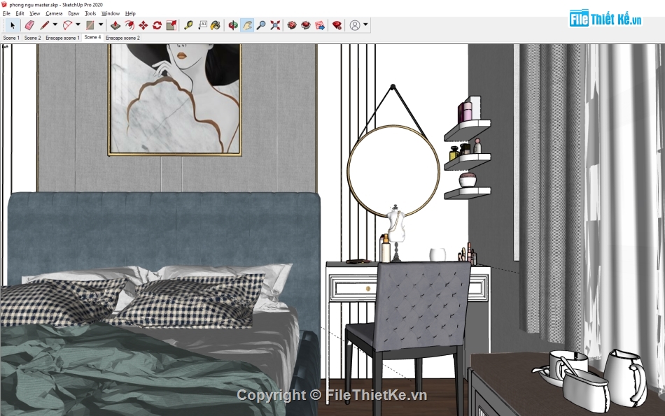 phòng ngủ sketchup,sketchup phòng ngủ đẹp,Model phòng ngủ,phòng đẹp file sketchup