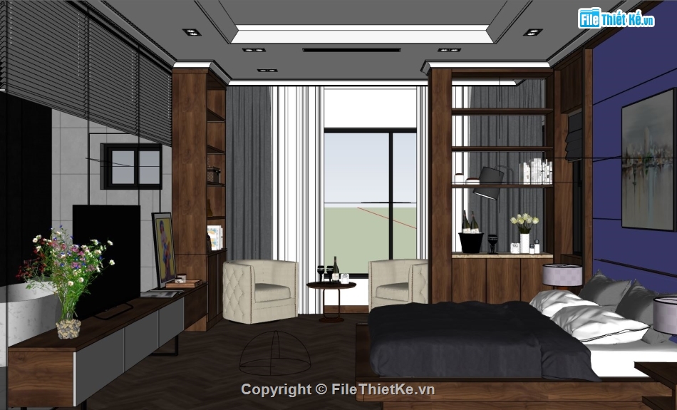 file sketchup phòng ngủ,3d sketchup phòng ngủ,nội thất phòng ngủ model su,file nội thất phòng ngủ sketchup