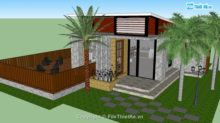 Model quán cafe,quán cafe sketchup,Model sketchup quán