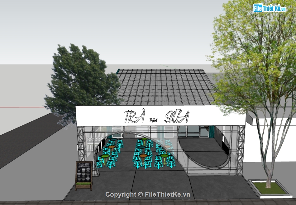 Model quán cafe,sketchup quán cafe,quán cafe sketchup,Model sketchup quán