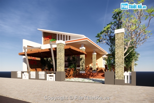 Model sketchup quán Cafe,sketchup Quán Cafe vườn,Mẫu quán cafe đẹp,cafe nhà vườn đẹp