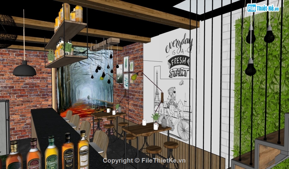 model su quán nước,Model sketchup quán,thiết kế quán nước su