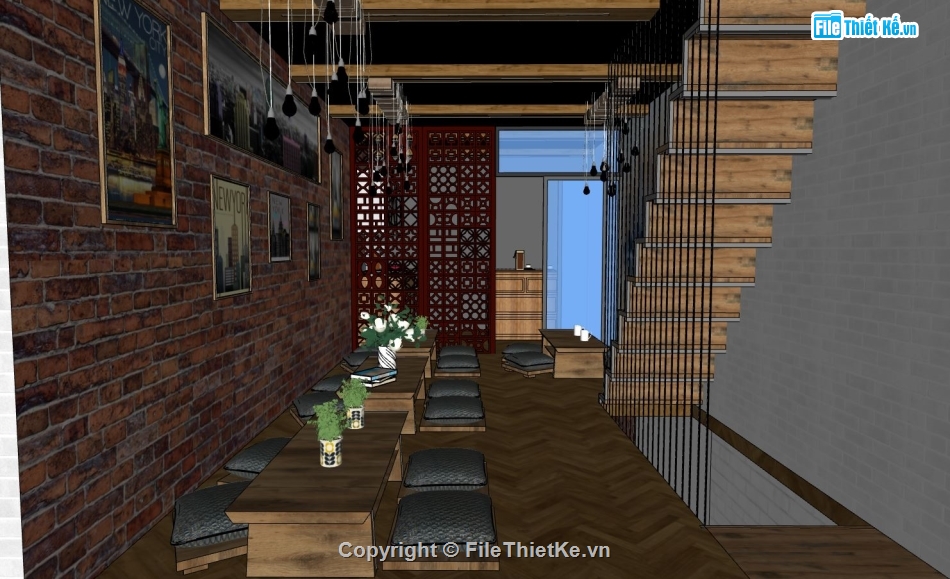 model su quán nước,Model sketchup quán,thiết kế quán nước su