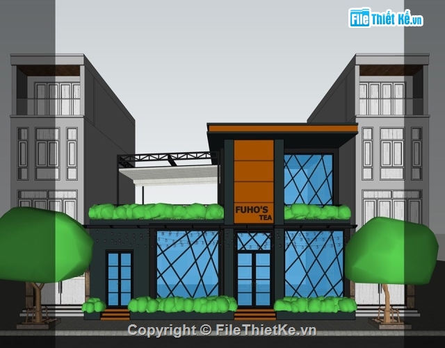 quán cafe,quán cafe 2 tầng,quán trà sữa,Model quán cafe,quá trà sữa 3d,sketchup quán cafe