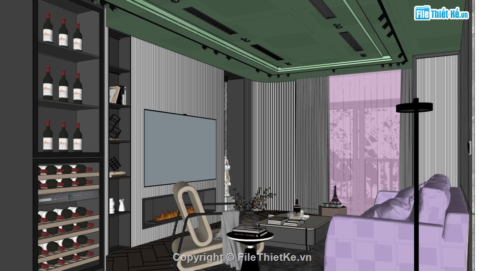 sketchup phòng khách,sketchup phòng khách chung cư,Model sketchup phòng khách,phối cảnh phòng khách bếp