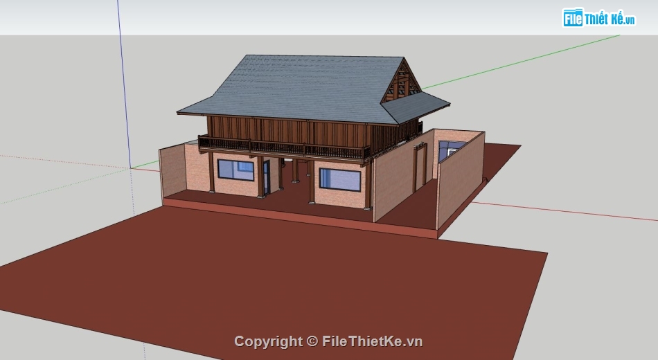 bao cảnh nhà sàn sketchup,thiết kế nhà sàn 3d,mẫu nhà sàn đẹp