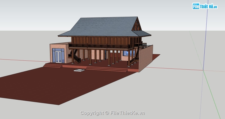 bao cảnh nhà sàn sketchup,thiết kế nhà sàn 3d,mẫu nhà sàn đẹp