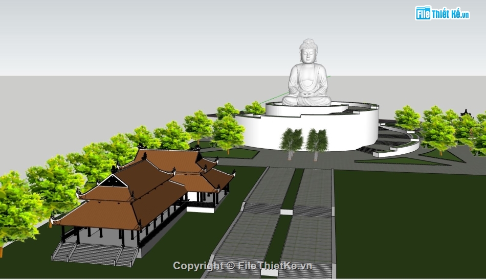 thiết kế chùa đẹp,sketchup cảnh chùa,thiết kế chùa