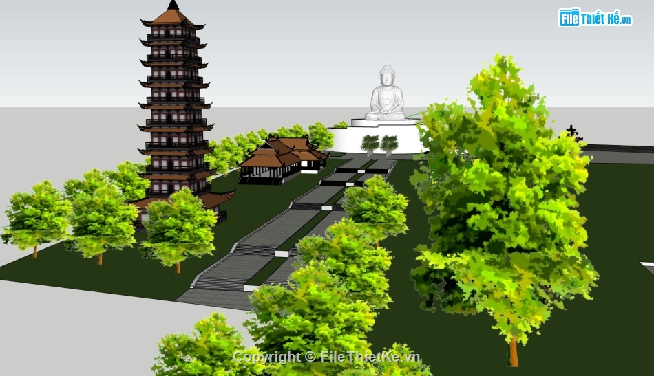 thiết kế chùa đẹp,sketchup cảnh chùa,thiết kế chùa