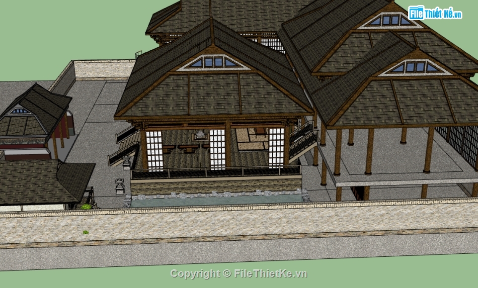 sketchup biệt thự,sketchup biệt thự 1 tầng,Model sketchup biệt thự,file su biệt thự 1 tầng