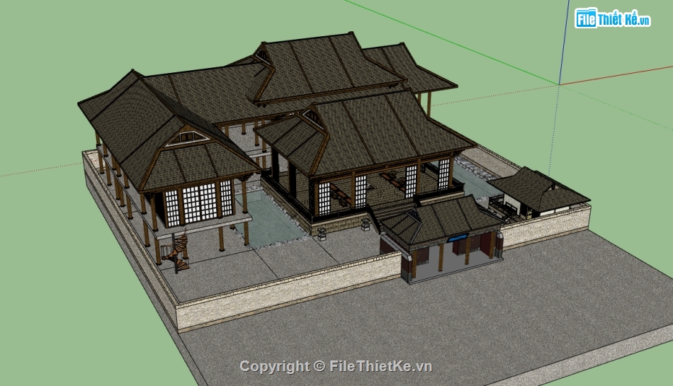 sketchup biệt thự,sketchup biệt thự 1 tầng,Model sketchup biệt thự,file su biệt thự 1 tầng