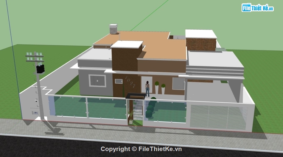 biệt thự 1 tầng,biệt thự sketchup,model su biệt thự 1 tầng,file su biệt thự 1 tầng