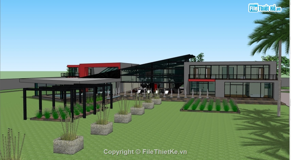 sketchup biệt thự 1 tầng,biệt thự 1 tầng,Model sketchup biệt thự