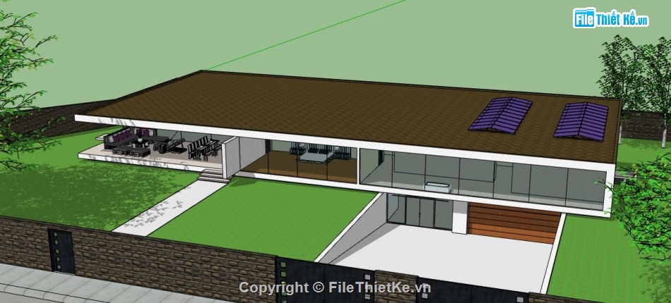 biệt thự sketchup,sketchup biệt thự 1 tầng,Model sketchup biệt thự,biệt thự 1 tầng