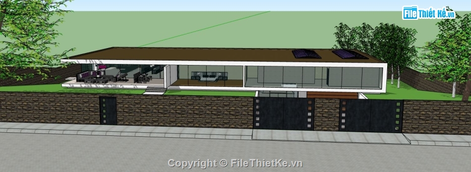 biệt thự sketchup,sketchup biệt thự 1 tầng,Model sketchup biệt thự,biệt thự 1 tầng