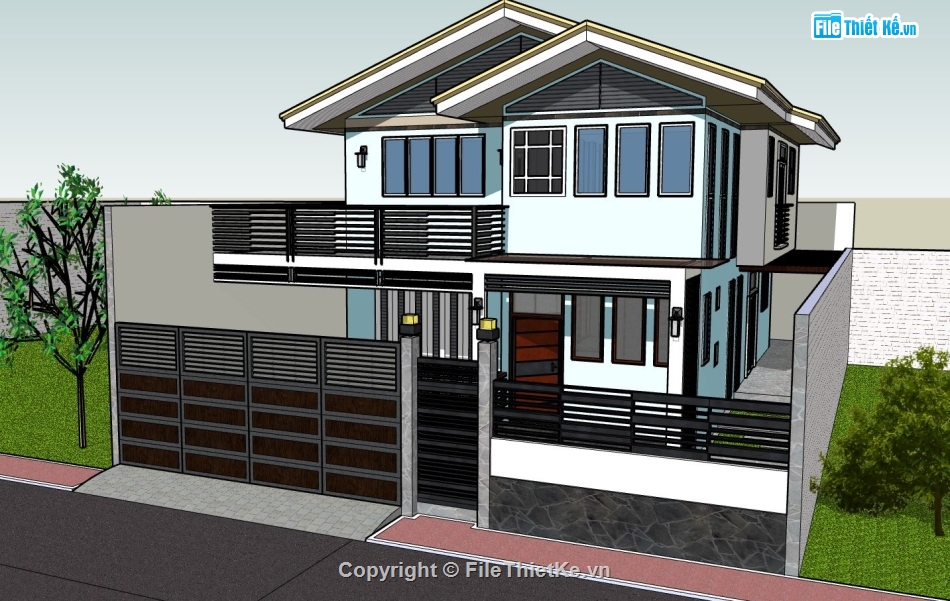 biệt thự 2 tầng,thiết kế biệt thự 2 tầng,sketchup biệt thự