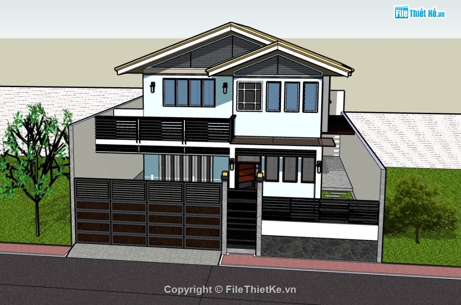biệt thự 2 tầng,thiết kế biệt thự 2 tầng,sketchup biệt thự