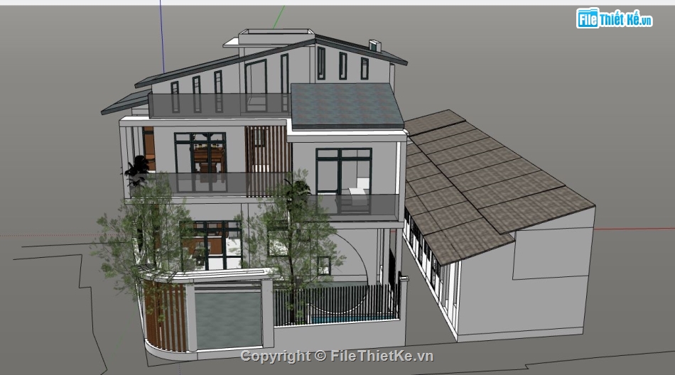 biệt thự 2 tầng,thiết kế biệt thự 2 tầng,sketchup biệt thự 2 tầng,model biệt thự 2 tầng