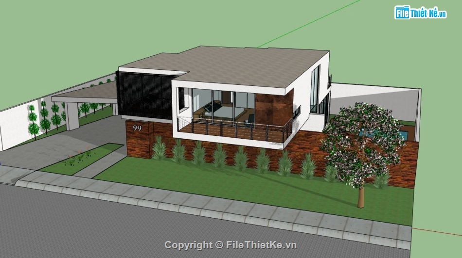 biệt thự 2 tầng,thiết kế biệt thự 2 tầng,sketchup biệt thự 2 tầng