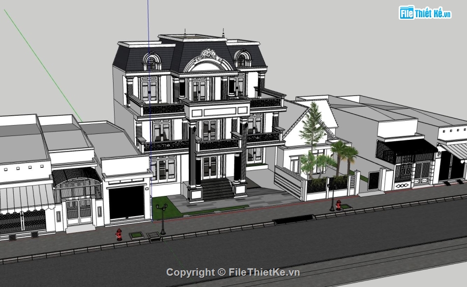 biệt thự 3 tầng đẹp,biệt thự sketchup,model su biệt thự 3 tầng