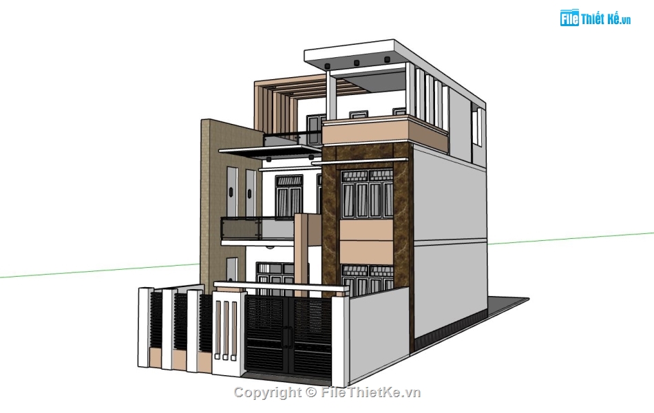 biệt thự 3 tầng,model sketchup biệt thự mái bằng,thiết kế biệt thự,biệt thự 3 tầng hiện đại,mẫu sketchup biệt thự 3 tầng