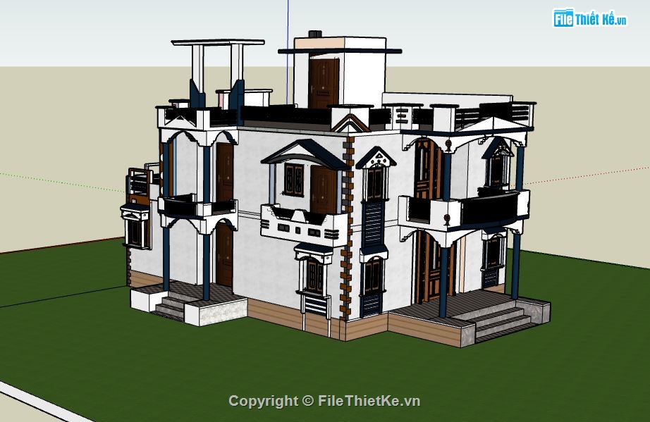 biệt thự 2 tầng,thiết kế biệt thự 2 tầng,biệt thự sketchup,mẫu biệt thự 2 tầng