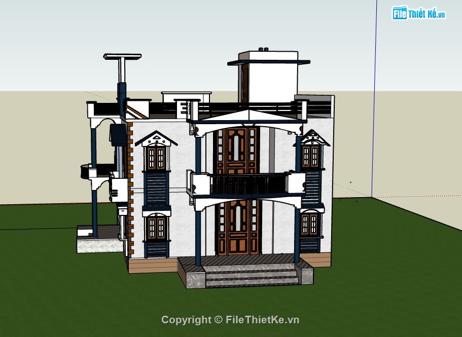 biệt thự 2 tầng,thiết kế biệt thự 2 tầng,biệt thự sketchup,mẫu biệt thự 2 tầng