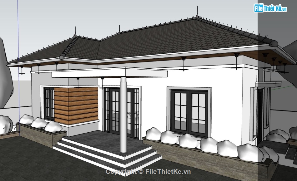 sketchup nhà 1 tầng,nhà 1 tầng,nhà đẹp 1 tầng
