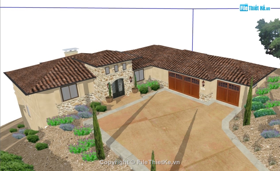 thiết kế nhà cấp 4,nhà cấp 4 sketchup,model su nhà cấp 4 đẹp
