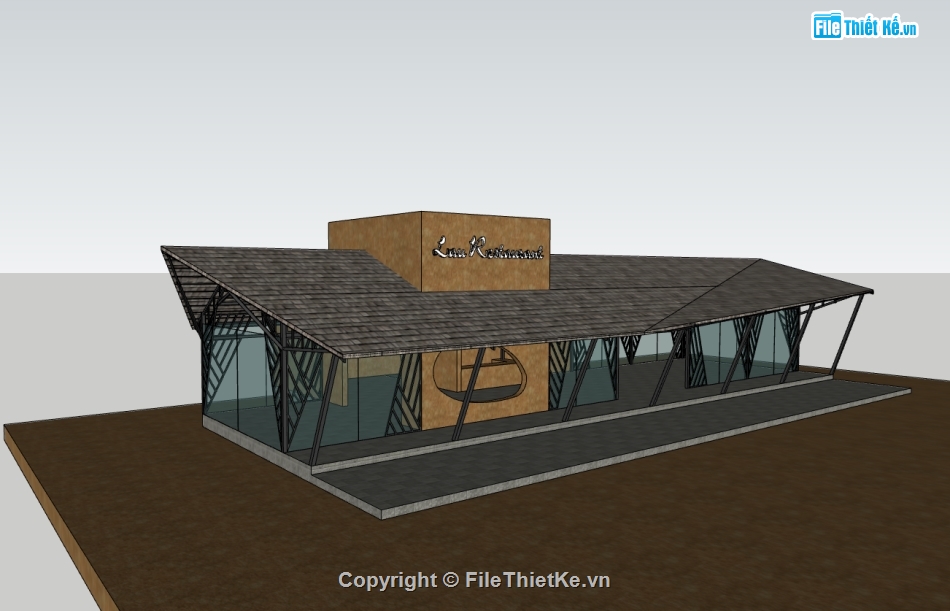sketchup thiết kế nhà hàng,nhà hàng,file su nhà hàng,nhà hàng sketchup